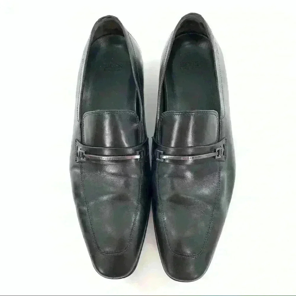 Boss Hugo Boss mens Carl loafers size 9 black leather horsebit